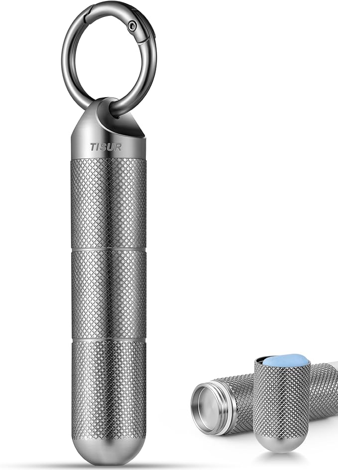 TISUR Titanium Keychain Pill Holder Small Metal Pill Case, Pill Organizer Portable Waterproof Pill Container, Travel Pill Bottle Box for Purse (Large-0.63in 3 Separate Compartments)