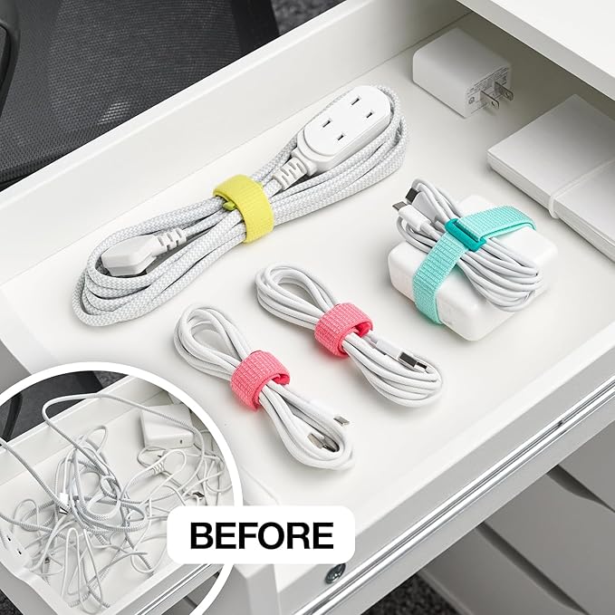 Wrap-It Storage Cinch Straps - Assorted 9-Pack (Multicolor) - Cord Organizers for Home Office Accessories and Cable Ties