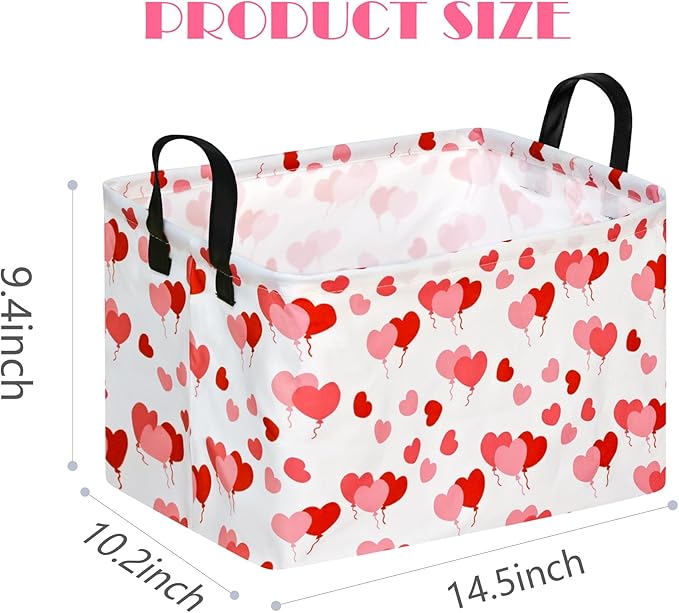 MAIZMZ Empty Gift Basket for Girls, Heart Print Storage Cube for Women, Closet Shelf Waterproof Organizer Bins with Handles, Waterproof Nursery Hamper, Kids Toys Books Box Room Decor