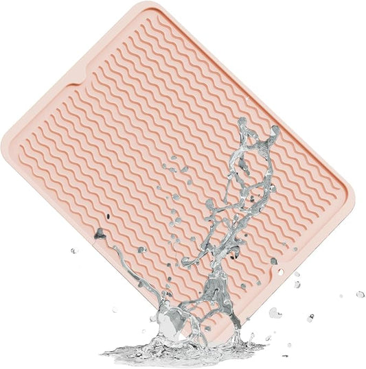 ZLR Silicone Dish Drying Mat for Kitchen Counter, Eco-Friendly Fast Dry Dish Mat, Easy Clean Multi Usage Drying Matt, Heat Resistant Trivet, 16" x 12" Large, Peach Pink