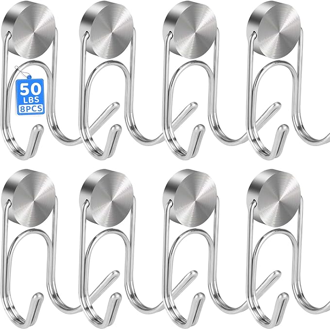 Magnetic Hooks 50Lbs+ 2026 Cruise Essentials Magnet Hook Heavy Duty Magnets Hanging Hooks for Refrigerator Grill Toolbox Cabins Outdoor 8 Pack (Silver)