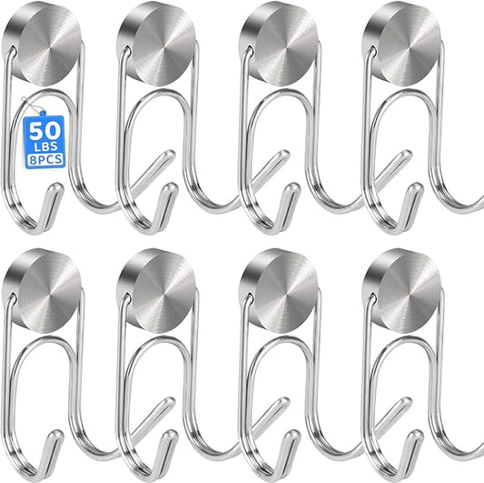 Magnetic Hooks 50Lbs+ 2026 Cruise Essentials Magnet Hook Heavy Duty Magnets Hanging Hooks for Refrigerator Grill Toolbox Cabins Outdoor 8 Pack (Silver)