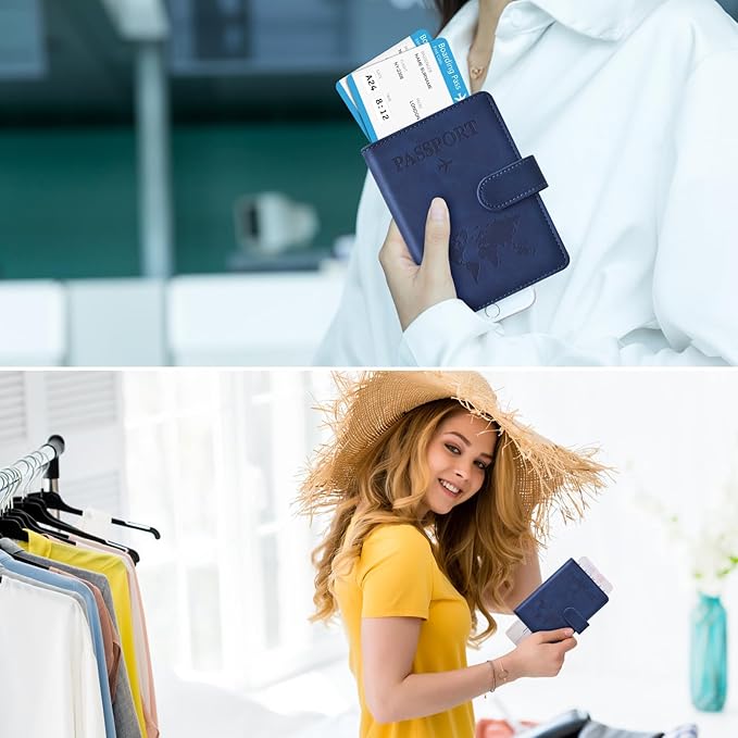 Eoehro Passport Holder for Travel Essentials, Passport Wallet Cover Case for Travel Must Haves Accessories,Passport Book Holders for Women and Men(dark blue)