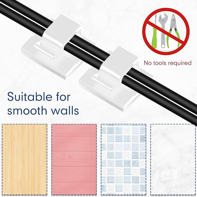 200 Pcs Outdoor Light Clips Adhesive Cable Clips for Christmas Outdoor String Lights with Adhesive Strips Patio Decor for Wall Wire Holder for Hanging Cable Management Cord Organizer (White)