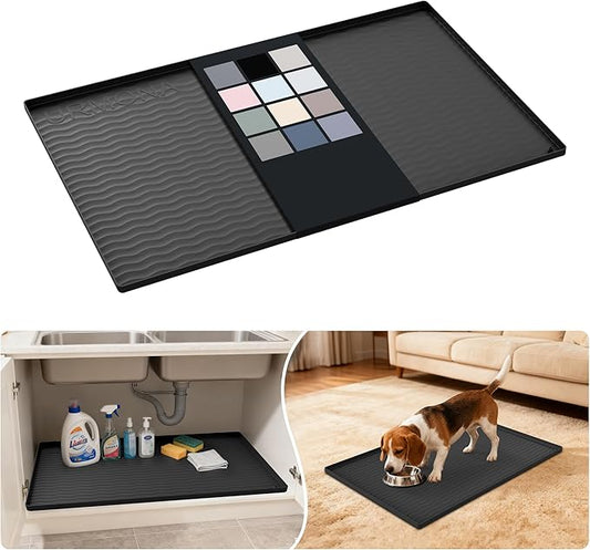 URMONA Waterproof Silicone Under Sink Mat 34'' x 22'' Shelf Liner for Kitchen and Bathroom, Cabinet and Counter Protector, Storage and Organizers, Litter Mat, Pet Cat Puppy Essentials(Black)