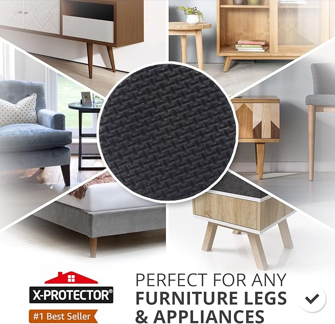 X-Protector Non Slip Round Anti Slip Pads - Self-Adhesive Rubber - 60 PCS, 1' - Ideal Furniture Stoppers for Hardwood Floors
