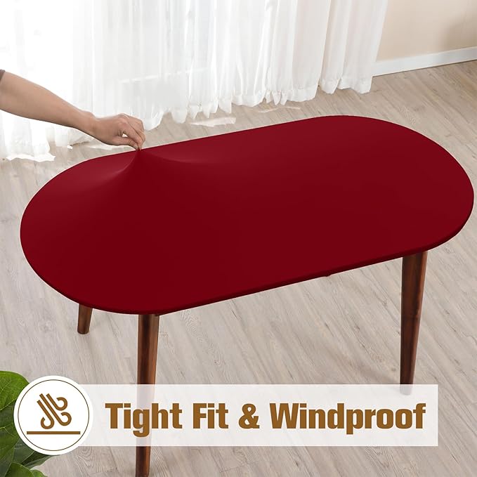 NEWISHER Fitted Oval Tablecloth 48 x 68 Inch Elastic Table Cloth, Stretch Spandex Table Cover Burgundy Washable Polyester Top Cap Cover for Dining Picnic Camping Indoor and Outdoor