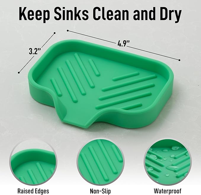 Zulay Kitchen Small Silicone Sponge Holder (4.9x3.3”) – Space-Saving Sink Organizer Tray for Sponge, Soap, Brush & More – Compact Non-Slip Dish for Kitchen & Bathroom (Carnival Glass)