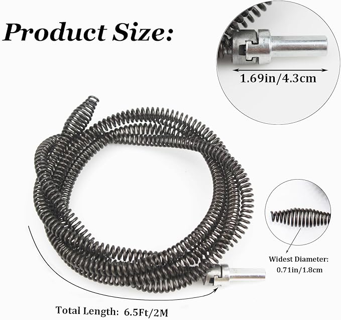 Amonk 6.5Ft/2M Drill Snake for Plumbing Drain Auger Cable with Drill Connector 10mm Flexible Plumbing Snake Clog Remover Drill Pipe Cleaner for Kitchen, Bathroom and Shower Sink