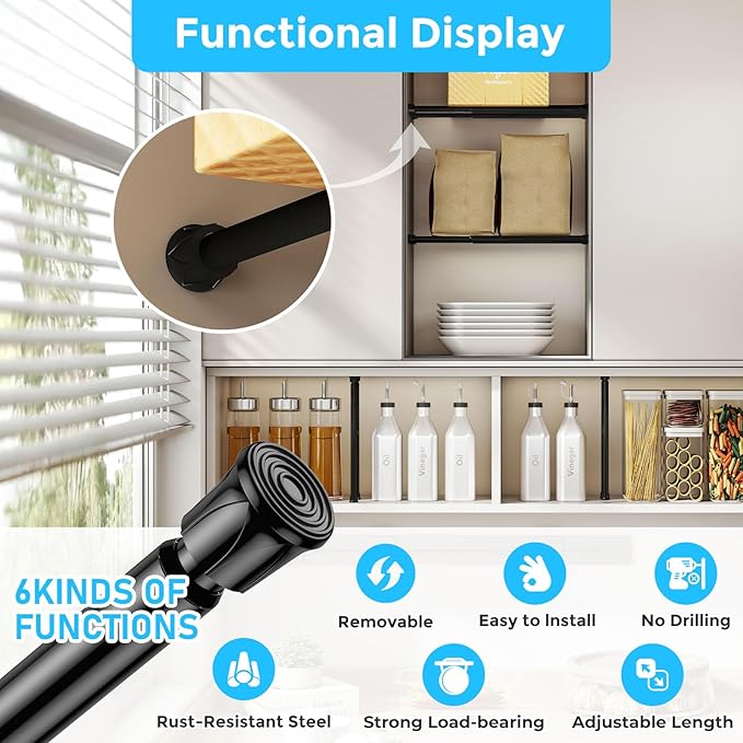 AIZESI 4PCS Small Spring Tension Curtain Rod 8 to 12 Inch, Mini DIY Tension Rods No Drill for Slim Window Sidelights Cupboard, Black