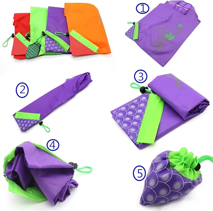 20 Pack Reusable Shopping Bags,Bulk Foldable Portable Reusable Grocery Bags Lightweight Polyester Grocery Shopping Tote Bag (Fruit)