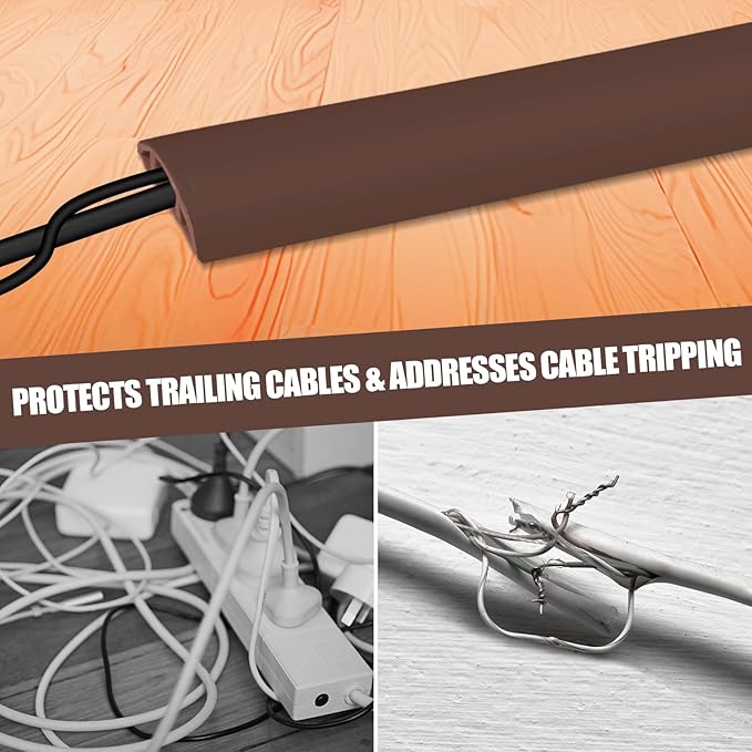 Floor Cord Cover Self Adhesive Cord Hider, 3.3FT Cable Management, Extension Strip Protector for Wires, Prevent Cable Trips for Offices, Gyms, Exhibitions Cavity: 0.47"(W) x 0.35"(H) Coffee