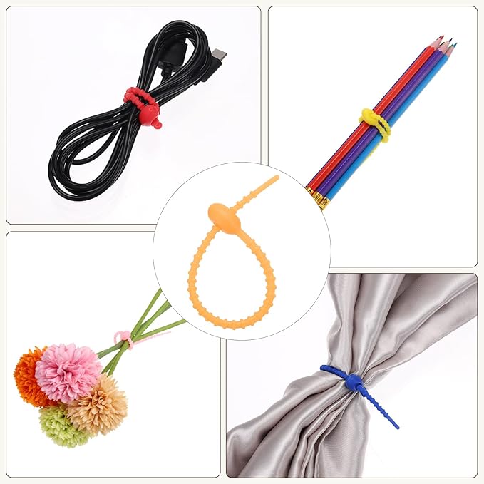 PATIKIL 6 Inch Silicone Cable Ties, 20pcs Rubber Reusable Twist Zip Ties Organizer for Home Office Kitchen Food bags Wires Adjustable Bag Clip, Yellow