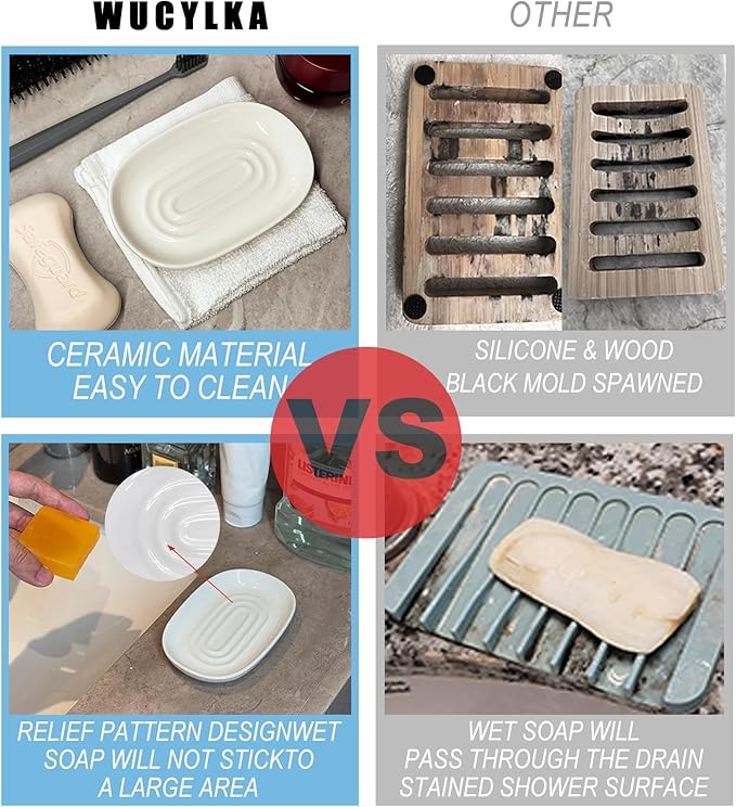 Ceramic Marble Pattern Soap Dish, Textured Raised Soap Saver Tray for Shower Bathroom Kitchen Sink Vanity, Easy to Clean Multi-Use Holder for Bar Soap Jewelry Rings Keys, Red (1 Pack)