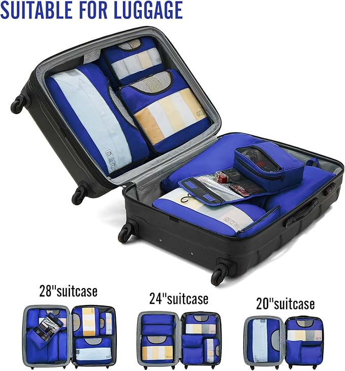 Veken 8 Set Packing Cubes for Travel Essentials, Suitcase Organizer Bags in 4 Sizes, Carry-On Luggage Accessories with Large Laundry & Hanging Toiletry Bag, Must-Have for Airplane, Road Trip & Camping