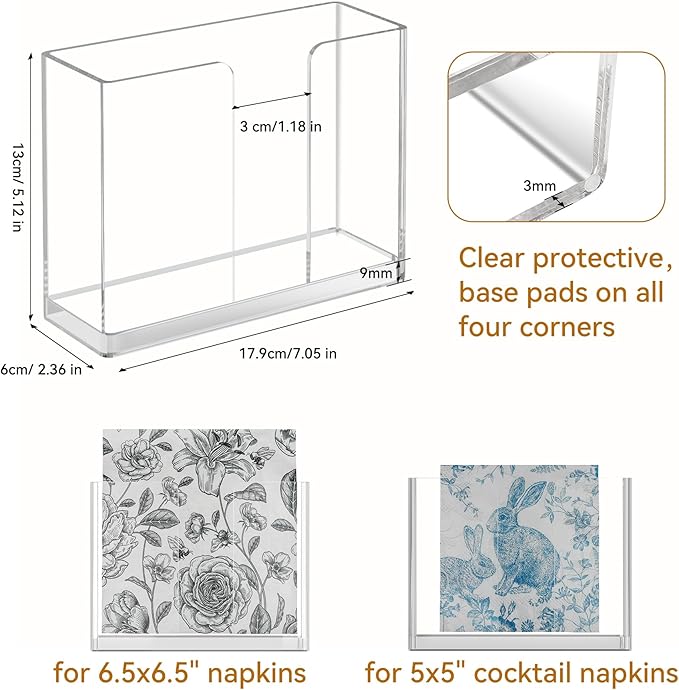 2 Pack Acrylic Napkin Holder, Clear Upright Napkin Dispenser with Non-Slip Pads, Disposable Paper Hand Towel Holder for Dinner Kitchen Restaurant Party
