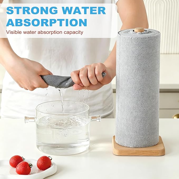 Puomue 55 Pack Microfiber Cleaning Cloth Roll, Tear Away Reusable Paper Towels, 11" X 9", Ultra Absorbent & Lint Free Microfiber Cloth for Cleaning Cars, Kitchen, Window, Home and Shop, Grey