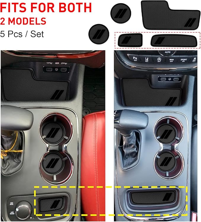 Center Console Mats for Durango Accessories 2014 2015 2016 2017 2018 2019 2020 Cup Holder Insert Coasters Custom Fit Cup Liners Pads Interior Decoration (Black Trim) - 5 Pcs Set