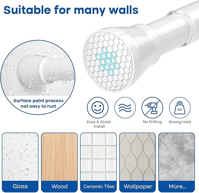 Tension Rod for Windows 28 to 48 Inch,Spring Curtain Rods No Drilling 7/8" Diameter White Tension Rods Adjustable Curtain Rods Expandable Pressure Spring Tension Rods for Closet, Doorway
