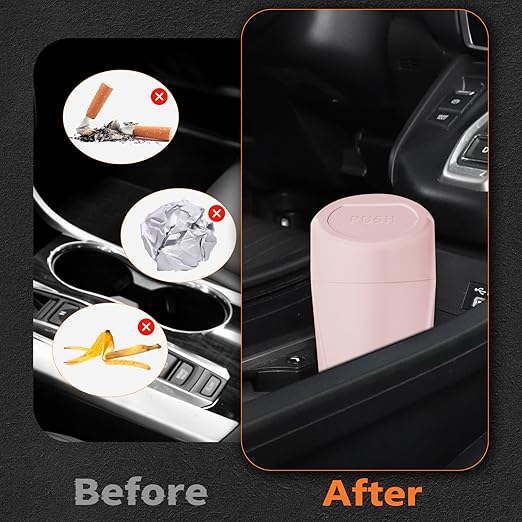 Car Trash Can with Lid, Leakproof Garbage Can with 40 Attached Trash Bags, Mini Essential Car Accessories for Interior for Car,SUV, Home, Office (Sakura Pink)