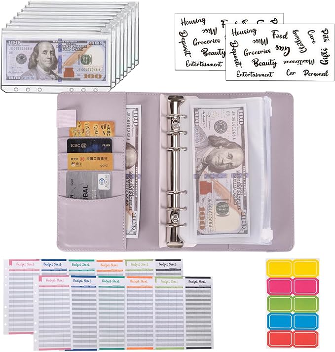 NICOOTHBudget Binder Cash Envelopes A6 Money Saving Binder with Zipper envelopes (A6purple)
