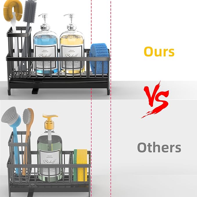 Moforoco Extra Large Sponge Holder for Kitchen Sink Organizer Caddy, Dish Brush Scrubber Holder, Stainless Steel Sink Box Utensil Holder, Soap Dispenser Set Tray Counter Accessories & Storage Rack