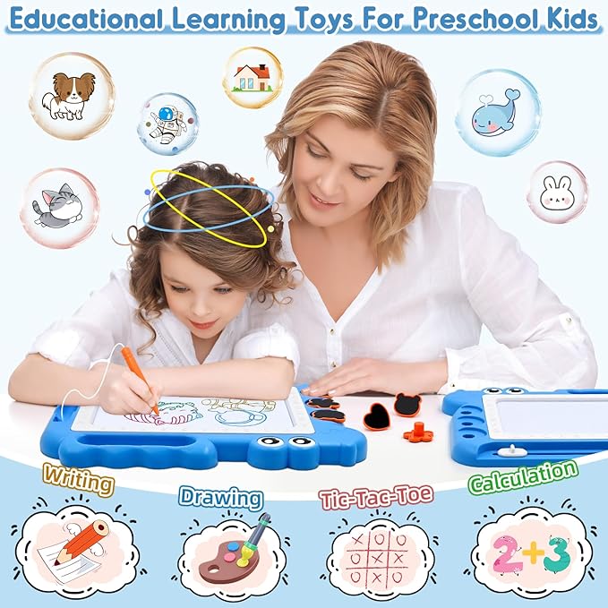 AiTuiTui Magnetic Drawing Board Toddler Toys Gift for Girls Boys, Color Sketch Writing Scribble Doodle Pad Travel Games, Educational Learning Kids Toys for Birthday Christmas Stocking Stuffers (Blue)