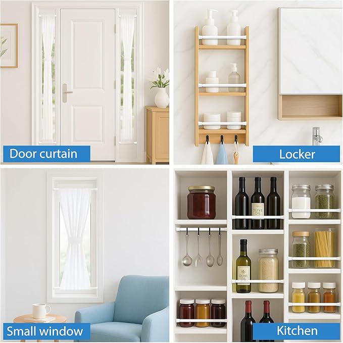 AIZESI Spring Tension Curtain Rods Short Tension Rod (White,8" to 12"-2Pcs)