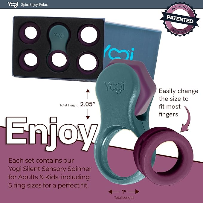 Yogi Fidget Toy – Silent Sensory Spinner for Adults & Kids – Stress Relief Fidgets for ADHD, Anxiety – Fidget Toys for Adults – Includes 5 Finger-Fit Rings – Work, School & Travel – Aurora