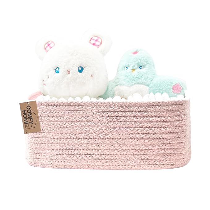 COMFY-HOMI 13" x 8.5" x 5.1" Storage Baskets for Organizing | Cotton Rope Woven Basket | Toy Storage Bin Box | Basket for Shelves, Closet Organizer Bin, Decorative Closet Shelf, 1 Pack, All pink