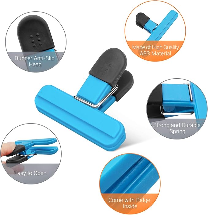9 Pack Large Chip Bag Clips Assorted Sizes Food Bag Clips Plastic Heavy Seal Grip, 3 Colors