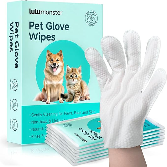 Pet Glove Wipes for Dogs and Cats [Individually Wrapped][Hypoallergenic Cleaning & Deodorising] Glove Bathing Wipes Moisture-rich Thickened Gloves for Daily Care, Traveling, Rinse Free Grooming Wipes