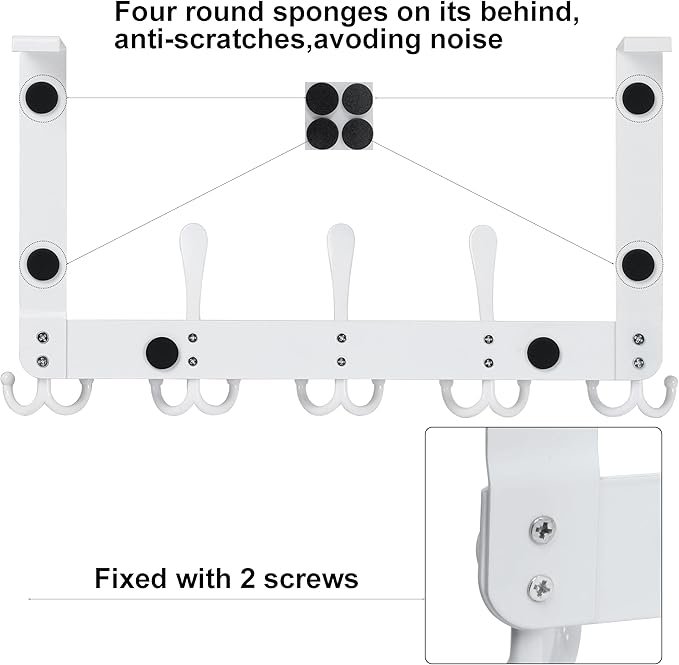 WEBI Over The Door Hooks,Over Door Hanger,Triple Door Hooks for Hanging White Over The Door Towel Rack,Door Coat Hanger,Over Door Coat Rack for Clothes,Towels,Bathroom,2 Pack