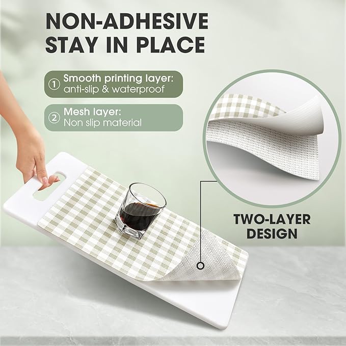 Drawer and Shelf Liner, Non-Slip Kitchen Cabinet Liners Non-Adhesive Thick Strong Grip Waterproof Washable Mats Protect Dresser Shelves Cupboard Bathroom Cabinets, Yellow Plaid, 18 in X 30 FT