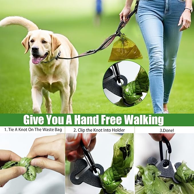 Dog Waste Bag Dispenser Poop Bag Dispenser for Leash Accessory Dog Poop Bag Holders Fits Dog Leash, Includes Hand-Free Holder, Clear, No-PUXYB