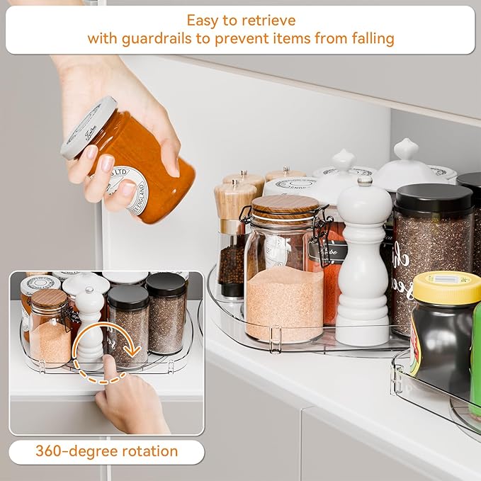 Yieach 2 Pack Large Rectangle Lazy Susan Turntable for Cabinet,Countertop - 12″x10″ Square Refrigerator Lazy Susan Tray,Spice Tray and Turntable Organizer for Fridge,Pantry,Kitchen Seasoning Organizer