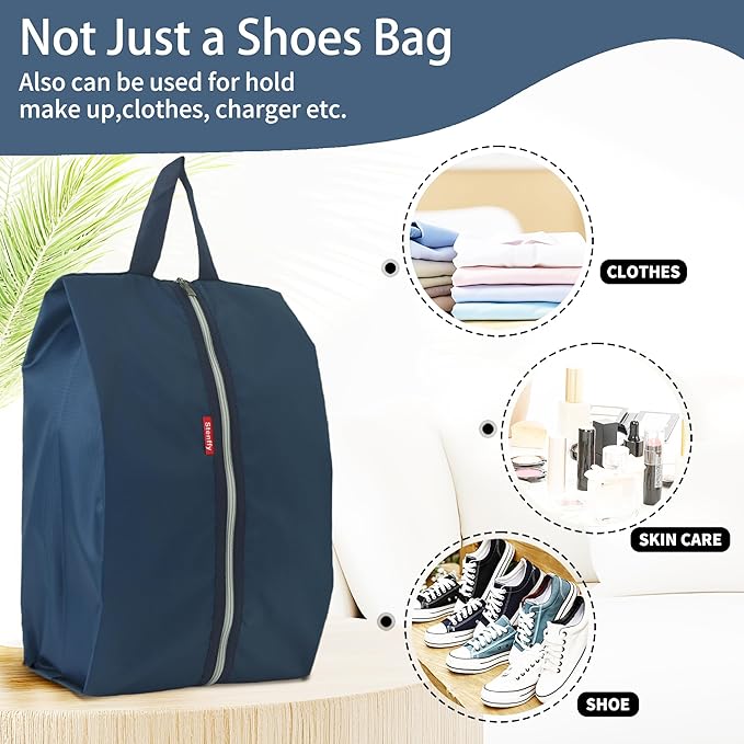 6pcs Portable Shoe Organizer, Travel Pouches with Zipper, Golf Shoe Bags, Clothes Bags, Soccer Cleats Bag Shoe Pouch for Gym, Waterproof, Odor-Resistant (Navy Blue)