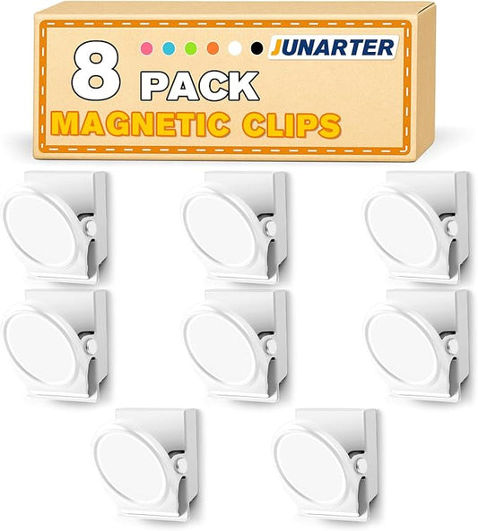 8 Pack Magnetic Clips Heavy Duty, White Magnet Clips for Fridge, Refrigerator Magnets, Strong Magnetic Clip, Scratch Free Magnets with Clip for Whiteboard, Refrigerator, Cruise, Locker