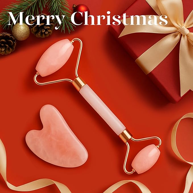 BAIMEI IcyMe Jade Roller & Gua Sha, Face Roller Redness Reducing Skin Care Tools, Self Care for Men Women, Massager for Face, Eyes, Neck, Relieve Fine Lines and Wrinkles - Rose Quartz