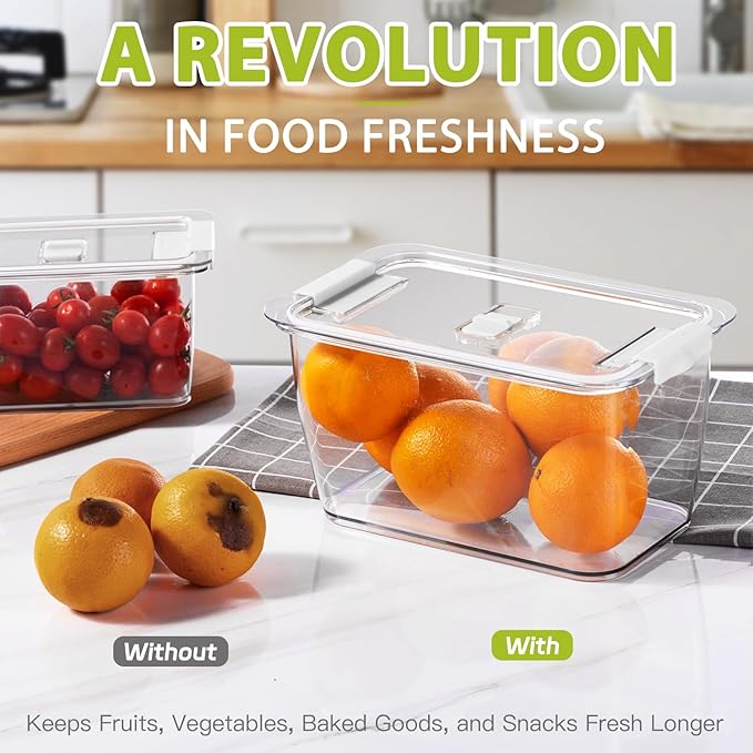 LUXEAR 4 Pack Fruit Vegetable Containers for Fridge, Produce Saver Container with Lids &Removable Colander BPA-free Refrigerator Storage Organizer for Fruit Vegetable, Berry, Meat keep Fresh Longer