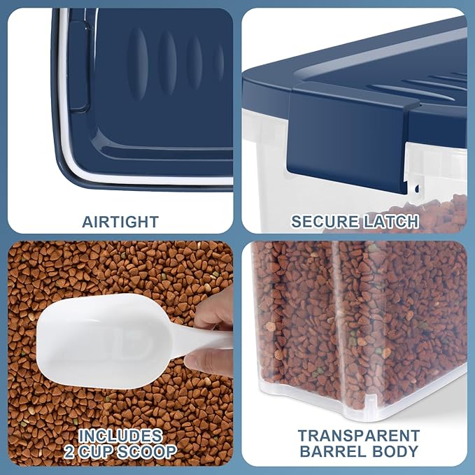 5-7 lbs Dog Cat Storage Container with Airtight Lids, With Locking Lids Plastic Bin PBA-Free for Pet Food, Rice, Oatmeal, Bird Seeds, Flour, Dried Fruits, Easy to Carry and Clean - Cool Blue