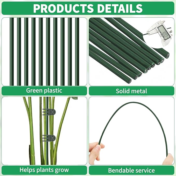 20pcs 15.7" Plant Stakes with 30pcs Clips, Bendable Orchid Stakes and Clips Set, Tall Support for Indoor/Outdoor Plants, Potted Plants, Single-Stem Vines, Flower Plant Support Sticks for Orchid, Rose, Peony