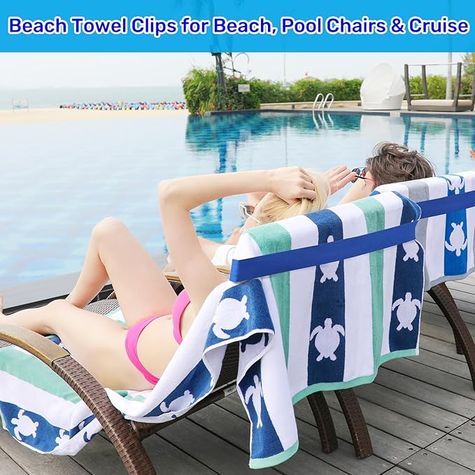 Beach Towel Bands (4 Pack), Beach Chair, Pool Chairs & Cruise Ship Essentials, The Better Towel Chair Clips Towel Holder Beach Towel Clips(Blue)