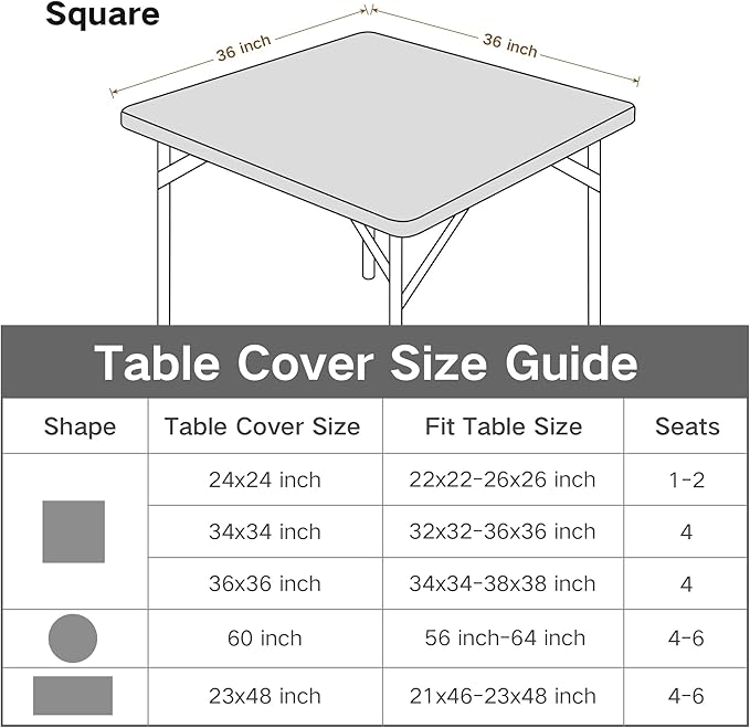 Square Fitted Table Cover Elastic Tablecloth Stretch Spandex Table Top Cover Tables Topper Cap for Dining Kitchen Home Party Silver 36X36 Inch
