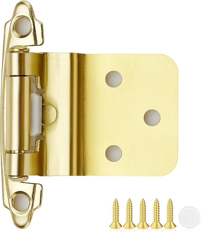 2 Pack 1 Pair Gold Cabinet Hinges - 3/8 inch Inset Kitchen Cabinet Hinges, Semi-Concealed Hinges, Self Closing Cabinet Door Hinges with Door Bumper Flush Face Mount Cupboard Hardware