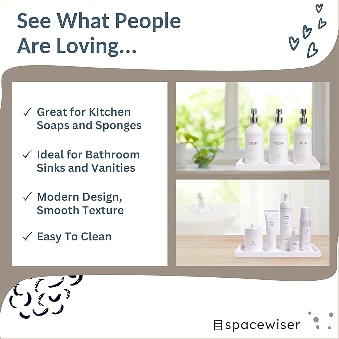 Spacewiser Countertop and Vanity Tray - 11.7" Silicone Bathroom Tray Countertop, Dish Soap Trays for Kitchen Counter, Bathroom Counter Organizer Accessories Caddy, Shower Trays Makeup Mat Oil, White