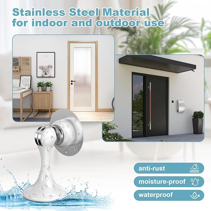 Magnetic Door Stoppers 4 Pack, Stainless Steel Door Stops for Wall and Floor Mounting, Door Holder Keep Door Open, No Drilling Door Stop with 3D Adhesive Tapes, White