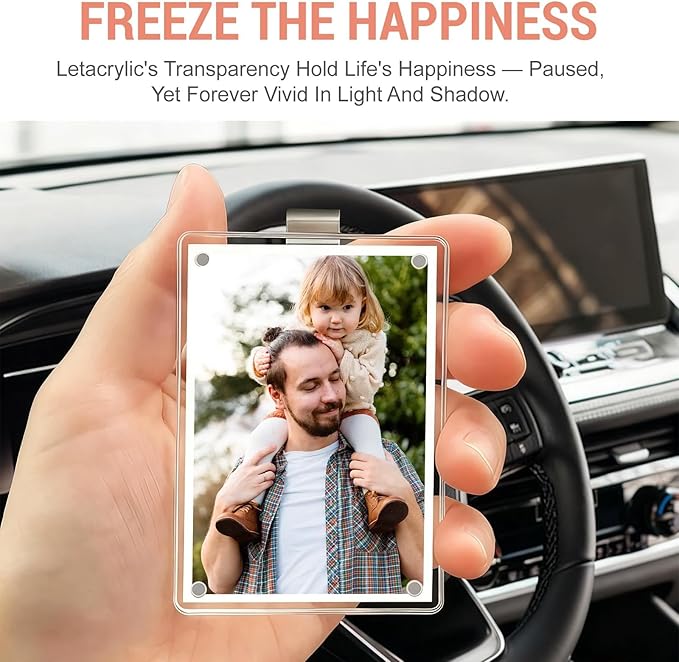 1Pcs Car Clip Picture Holder,Personalized Car Picture Frame,Acrylic Car Photo Holder,Magnetic Car Sun Visor Photo Clip,Visor Clip Photo Frame Hanging Decor Car Accessories for Mom Husband Family