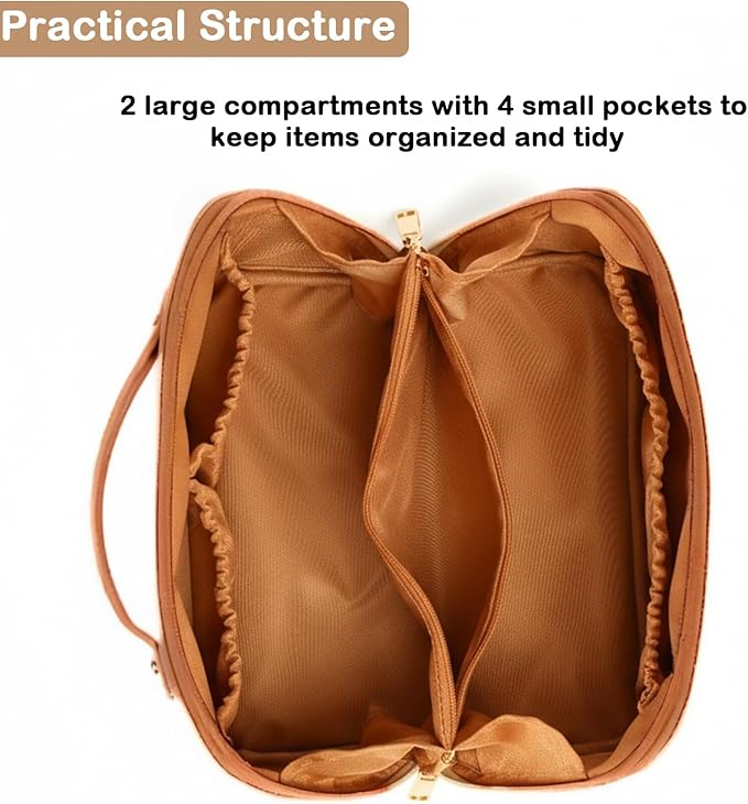 Travel Makeup Bag,Large Capacity Cosmetic Bags for Women,Waterproof Portable Pouch Open Flat Toiletry Bag Pattern Makeup Bag