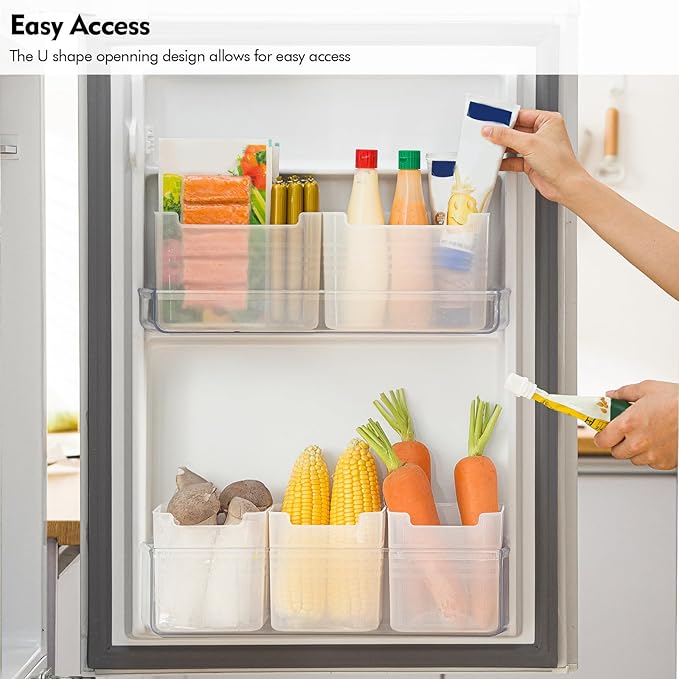 Poeland Refrigerator Organizer Box, Fridge Side Door Storage Containers Plastic Translucent Set of 5 (2M+3S)